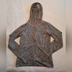 Zella Girl size Large or 14 full zip hoodie teal, gray & peach 2 pockets EUC